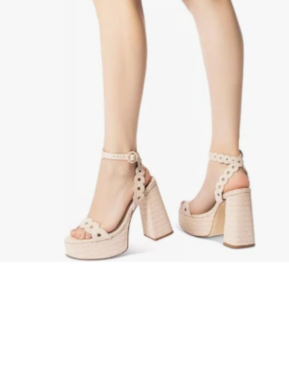 XYD Beige Platform Eyelets Open Round Toe Sandals High Heel Ankle Strap Sandal